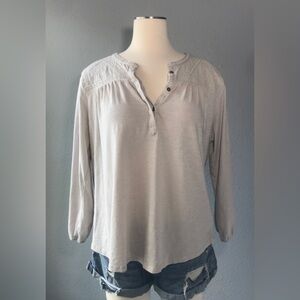 Lucky Brand Womens Embroidered Peasant Blouse Light Gray Size XL